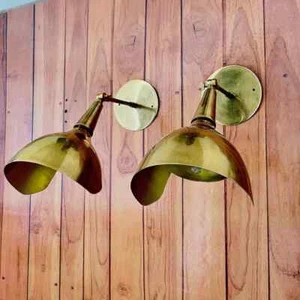 Wall Scone Pair Of  Mid Century Lighting Hand Made Raw Brass Sconce Dual Color - Picture 1 of 8