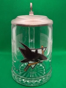 Sharks NHL Team Clear glass mug/Stein w/Pewter Lid - Picture 1 of 7