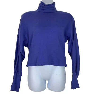 Vintage Cashmere Sweater Mock Neck Dolman Sleeves Shoulder Pads Blue Size 6 - Image 1 of 4