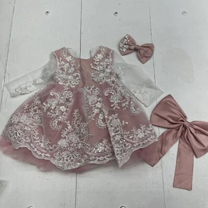 NNJXD Pink Tulle Lace Flower Princess Wedding Dress Infant Girls Size 12-18 M - Picture 1 of 11