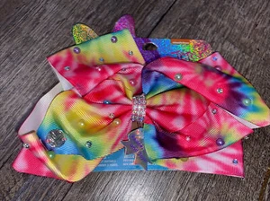 JoJo Siwa peace love rainbow tie dye rhinestone hair bow nwt 2 - Picture 1 of 4