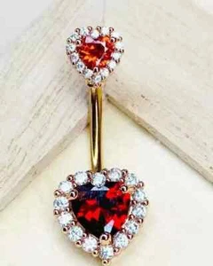 2Ct Heart Cut Lab Created Red Garnet Belly Button Ring In 14k Yellow Gold Plated - Picture 1 of 6