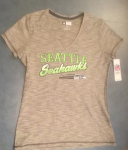 NFL Women's L Short Sleeved Seattle Seahawks Striped Multicolor V-Neck T-Shirt - Picture 1 of 3