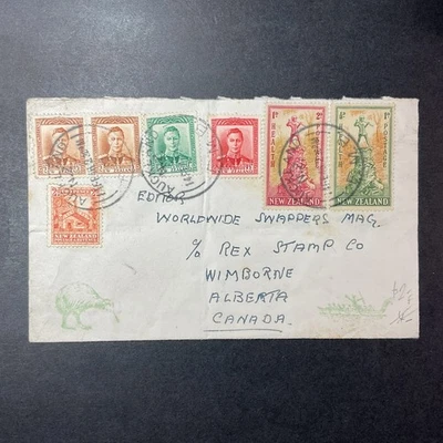 AIRMAIL COVER 1946 NEW ZEALAND Auckland to CANADA Alberta Wimborne Swappers Mag - Image 1 of 2