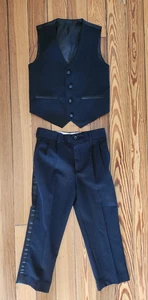 Boys Tuexedo Vest & Pants Black Size 6 Ring Bearer Wedding Formal Satin Buttons - Picture 1 of 12