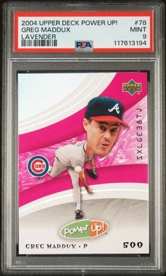 2004 UPPER DECK POWER UP! 500 PINK/LAVENDER #78 GREG MADDUX SSP PSA 9 MINT POP 1 - Image 1 of 2