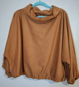 Top donna Bryn Walker taglia XL marrone ecopelle scamosciata collo cappuccio manica a pipistrello - Foto 1 di 13