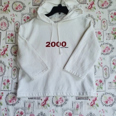 Винтажный Tommy Hilfiger 2000 белый с капюшоном толстовка / толстовка с капюшоном - размер большой  - Изображение 1 из 4