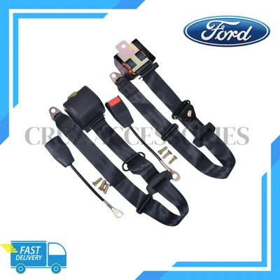 For all Ford Auto Safety Belts 3 Point Adjustable Black Replacement Pair - Image 1 of 4