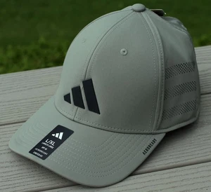 NWT ADIDAS AeroReady Mens Gameday 4 Stretch Fit Hat-L/XL @$28 SILVER PEBBLE GRAY - Picture 1 of 5