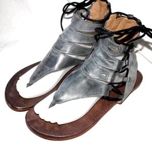 Sandalias Bed Stu Roan 9.5 Rosalinda Gris Negro Cuero Cremallera Tanga Gladiador - Imagen 1 de 11