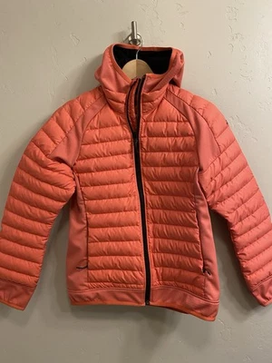 Chaqueta acolchada acolchada con capucha color melón talla pequeña Adidas para mujer Foto 1 de 4