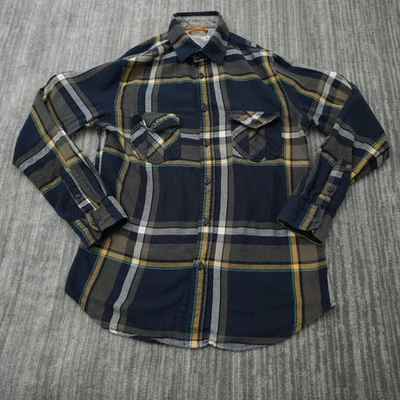Camisa de franela a cuadros Mossimo Supply Co azul amarillo gris para hombre ajuste deportivo pequeña Foto 1 de 4