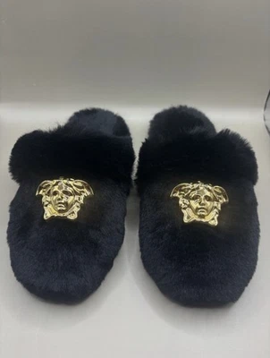 BNWT Versace La Medusa Women’s Closed Toe Slides Black Gold Size 37 US 7 W/ Box - Image 1 of 4