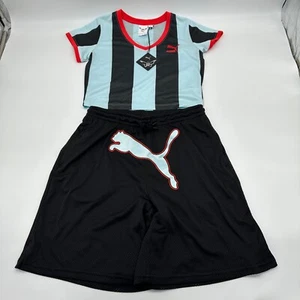 Puma x Dua Lipa Outfit Jersey Top and Basketball Shorts Blue Size Small Striped - Picture 1 of 16