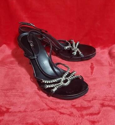 Sandalias Kenneth Cole Reaction negras tacón de aguja negras con pedrería talla 8 M Foto 1 de 4