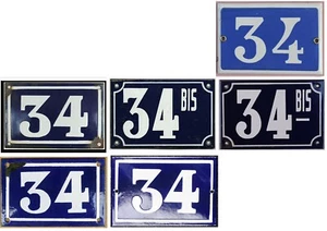 Old blue French house number 34 BIS door gate plate steel enamel sign - pick - Picture 1 of 7