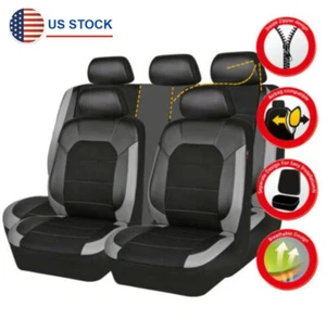 Black & Grey PU Leather 5 Seats Front & Rear Car Seat Covers Cushions Protector - Bild 1 von 8