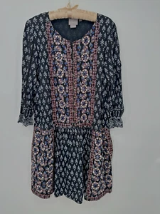 Anthropologie Vanessa Virginia Kaleidoscope Embroidered Tunika Dress Blue L butto - Bild 1 von 17