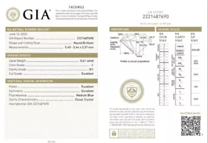 Certificato GIA 0,61ct J Colore SI1 Rotondo Brillante Triplo Taglio Eccellente Diamante - Foto 1 di 2