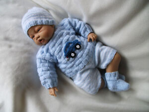 Reborn - Ausfahrgarnitur Gr. 50 - 54cm  Baby Puppen Strickgarnitur blau