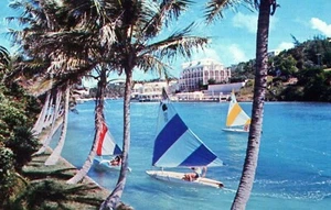 Coral Island Hotel Bermuda Meerblick Segelboot Vintage Chrom Postkarte - Bild 1 von 3