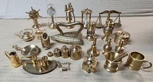 Collection Brass Miniature Dolls House Items Iron Pestle Bell Ship Wheel Weights - Picture 1 of 14