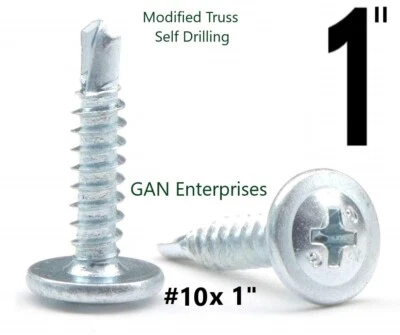 CTT, CTG AND OTHERS Modified Truss Head Phillips Self Drilling Screws #10 x 1" Zinc Plated 1000
