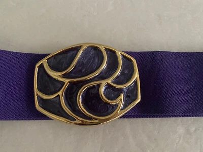 Cinto elástico vintage Day-Lor roxo esmalte fivela dourada 2" largura - Imagem 1 de 4