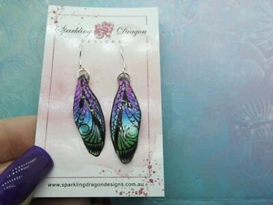 Butterfly Earrings Patterned, Pink to Green Enchanting Fairy Jewellery - Picture 1 of 5