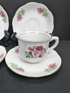 Formalities by Baum Bros Maria Rose Floral Teacup w/Saucer and 3 Extra Saucers - Picture 1 of 9