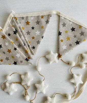 Hecho a mano rústico estrella de Navidad Bunting aspecto de lino doble cara Foto 1 de 4