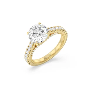 Wedding Diamond Women Ring Lab Grown Round 1.80 Ct IGI Certified 14k Yellow Gold - Picture 1 of 9