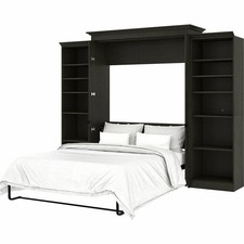 Bestar Versatile 120" Queen Murphy Bed with 2 Bookcases in Deep Gray