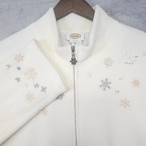 Talbots Fleece Jacket Women's XL Ivory Embroidered Snowflake Winter Zip Up - Picture 1 of 9
