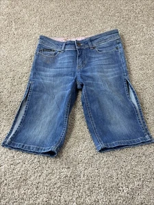 D&G Dolce & Gabbana Lovely Denim Bermuda Shorts Women Size 26 Floral Waistband - Picture 1 of 7