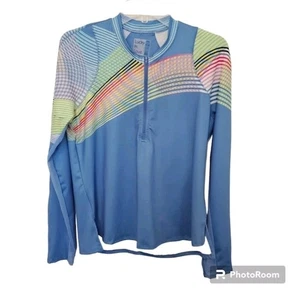 Lucky In Love Blue Rainbow Geometric Half Zip Long Sleeve Sz M Tennis Golf Top - Picture 1 of 12