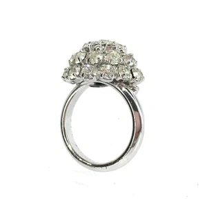Auth Christian Dior Vintage Crystal Dome Ring B829-2/1N Silver - Picture 1 of 21