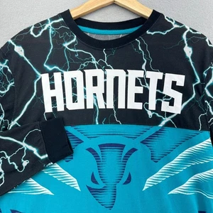 NBA Hornets Manga Larga AOP Lightning Teal Negro Hombres Grande Ropa Deportiva Calle - Imagen 1 de 8