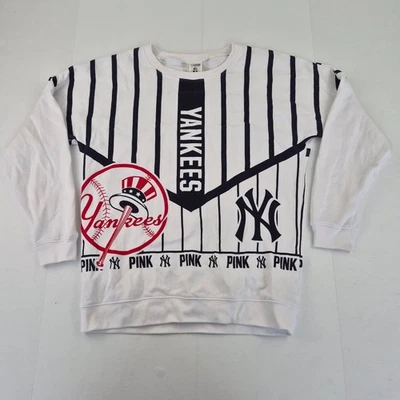 PINK VICTORIA'S SECRET Sweatshirt Small White Women New York Yankees Logo Sports - Image 1 of 4
