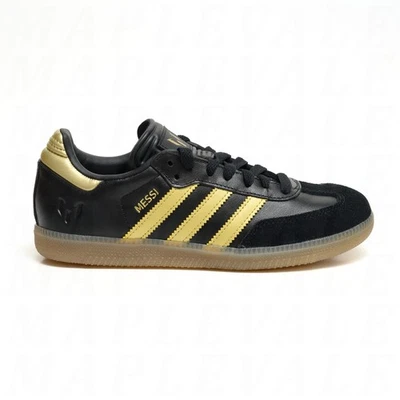 Adidas Samba Messi Kids Indoor Soccer Shoes Leather Black Gold Sneakers JR6349 - Image 1 of 4