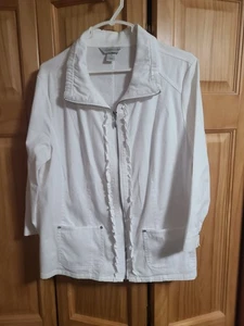 Christopher & Banks -Med. - Light Full Zip Overshirt - 98% Cotton -Ruffle Accent - Picture 1 of 6