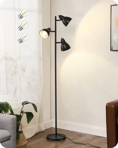 DISHINE 3-flammige Stehlampe schwenkbar schwarz Vintage als Leselampe inkl. E27 - Bild 1 von 14