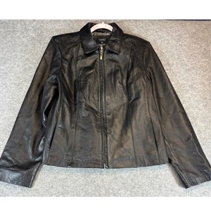 Sonoma Lambskin Leather Jacket Womens Large Black Full Zip Motorcycle Biker - Picture 1 of 7
