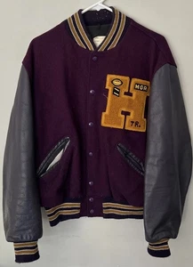 Vintage 1976 DeLong Varsity Letterman Jacket Size 44 Letter H Snap Multicolor - Picture 1 of 10