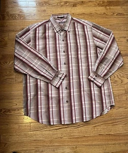 Camicia Tommy Bahama uomo XL a righe 100% seta casual con bottoni bordeaux top L/S - Foto 1 di 8