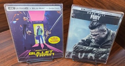 Bullet Train + Fury Steelbooks (4K/Blu-ray)-NEW-w/PROTECTIVE SLEEVES-Free S&H! Foto 1 de 4