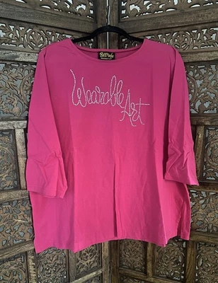 🩷Bob Mackie Wearable Art 2X Top Rosa Cristales Embellecidos Mangas 3/4 Nuevo Foto 1 de 4