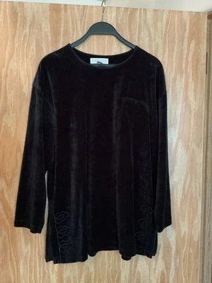 VALERIE STEVENS Grande DEPORTIVO Terciopelo Túnica Top Manga Larga Negro con Ribete Asiático Foto 1 de 4