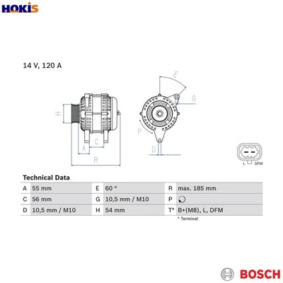 ALTERNATOR 0 986 082 380 FOR VAUXHALL CORSA/Mk/III MERIVA OPELA14/B14XER 1.4L - Image 1 of 4